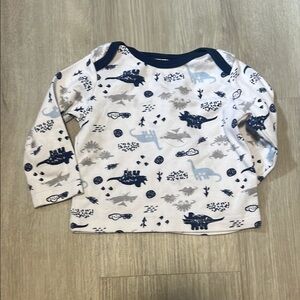 Kids Dinosaur Print Long Sleeve Shirt - White and Blue